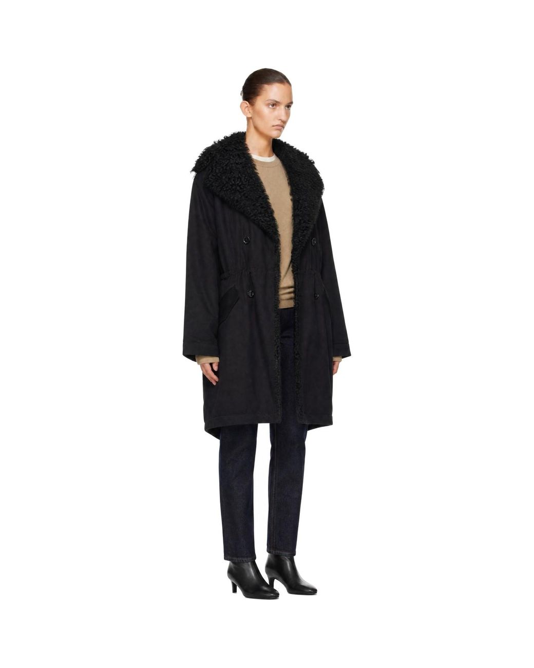 Totême  Black Shearling Cotton Parka Coat