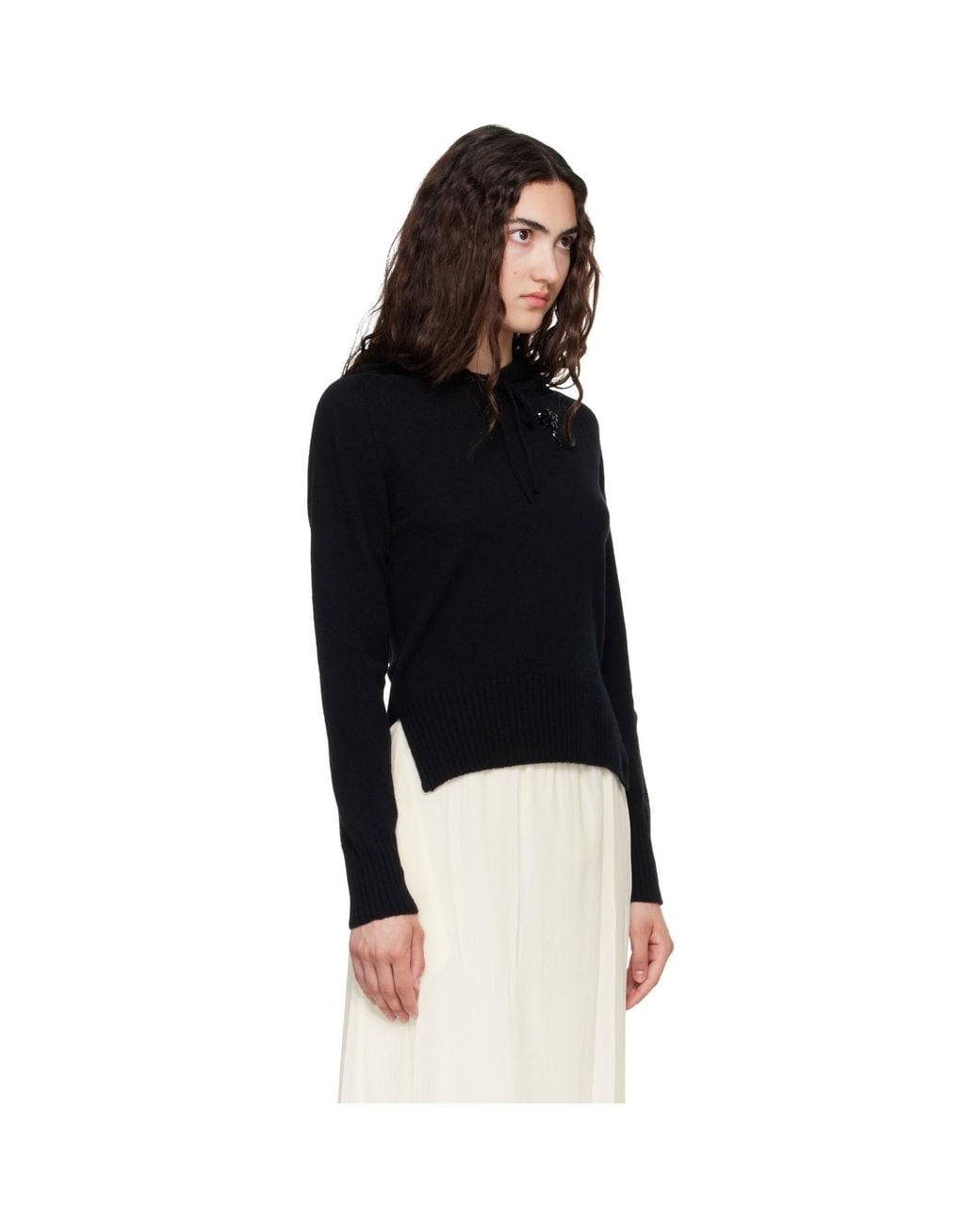 Simone Rocha Black Embellished Relaxed Cashmere Hoodie