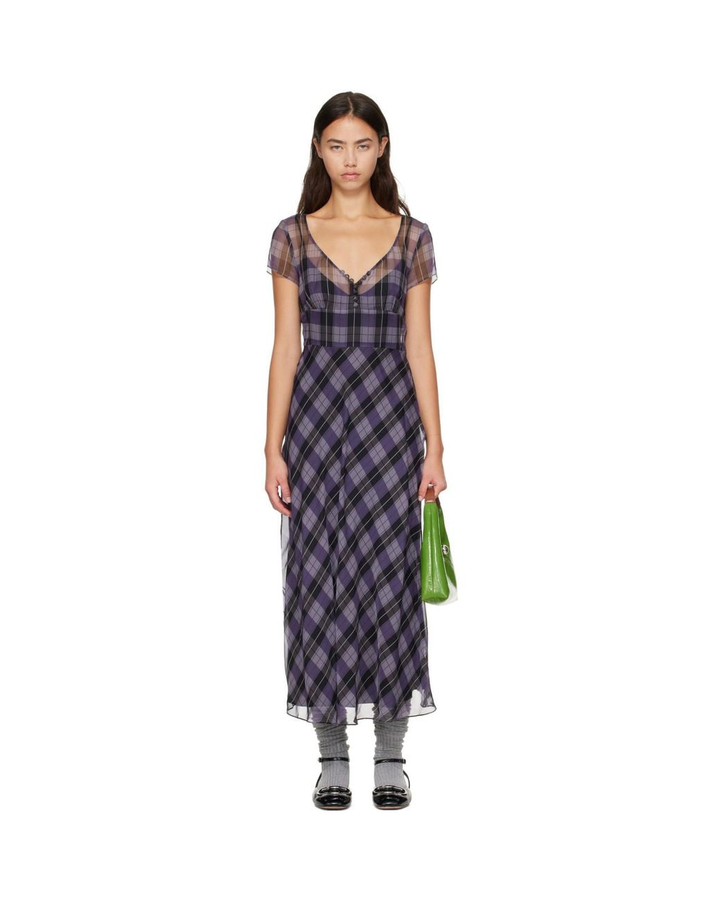 Marc Jacobs Blue Plaid Chiffon Midi Dress