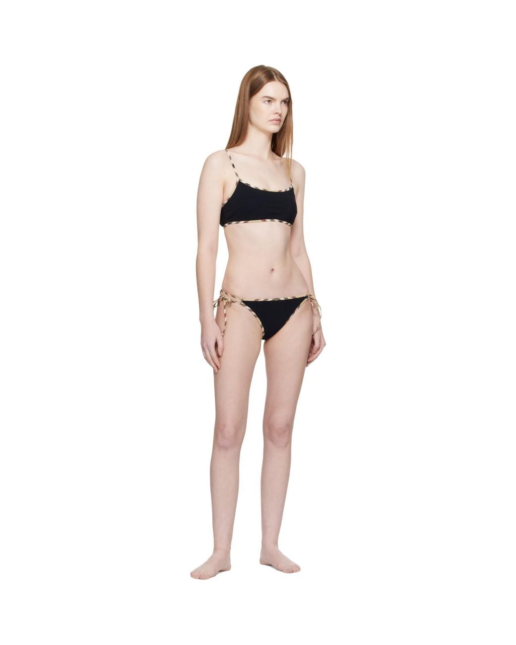 Burberry Black Check Trim Bikini Top