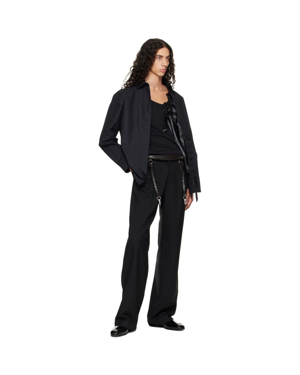 Simone Rocha Black Double Loop Tassel Bridle Belt for men