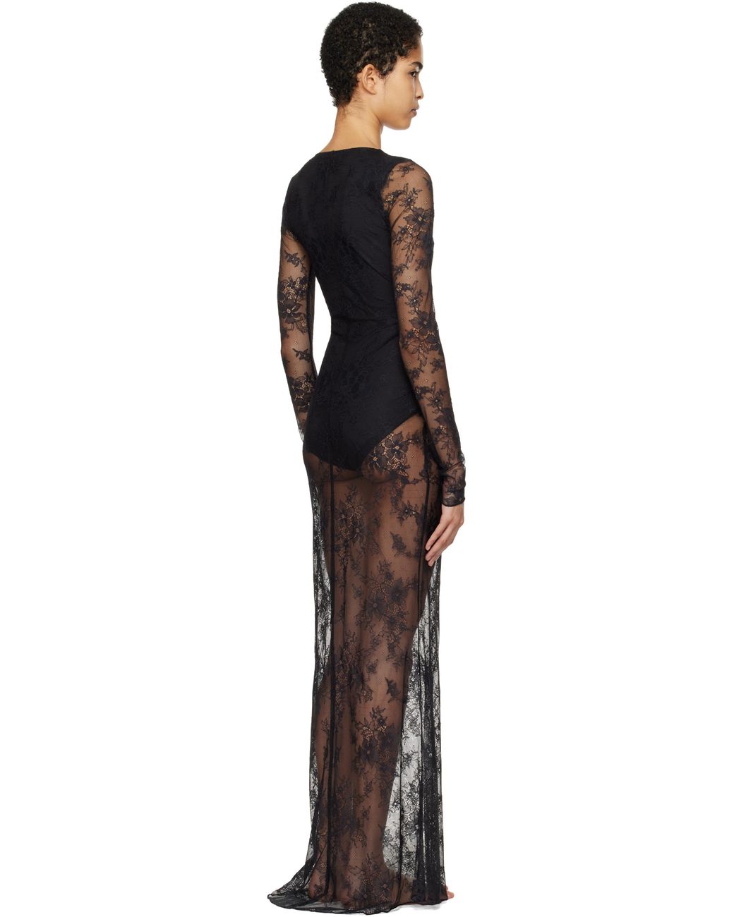 Skims Ultra Fine Lace Plunge Long Maxi Dress in Black | Lyst Skims Ultra Fine Lace Plunge Long Maxi Dress in Black | Lyst