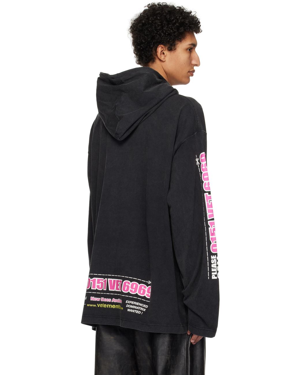 VETEMENTS♡ Dominatrix Hotline ジャージ フーディ Black Jersey 'Dominatrix Hotline' Hoodie by VETEMENTS on Sale