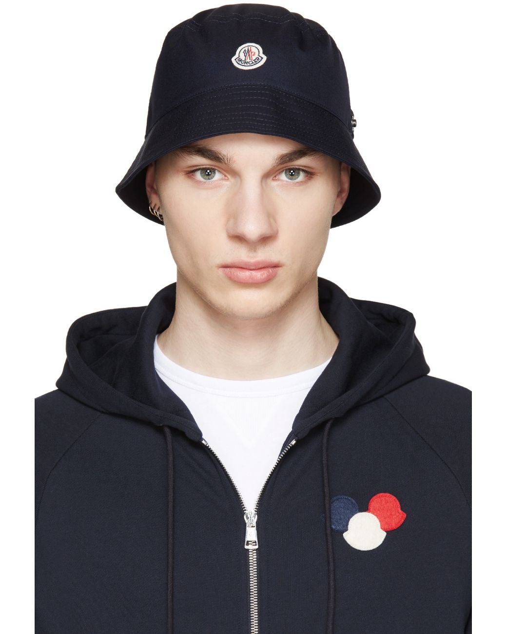 Moncler Wool Navy Logo Bucket Hat in 