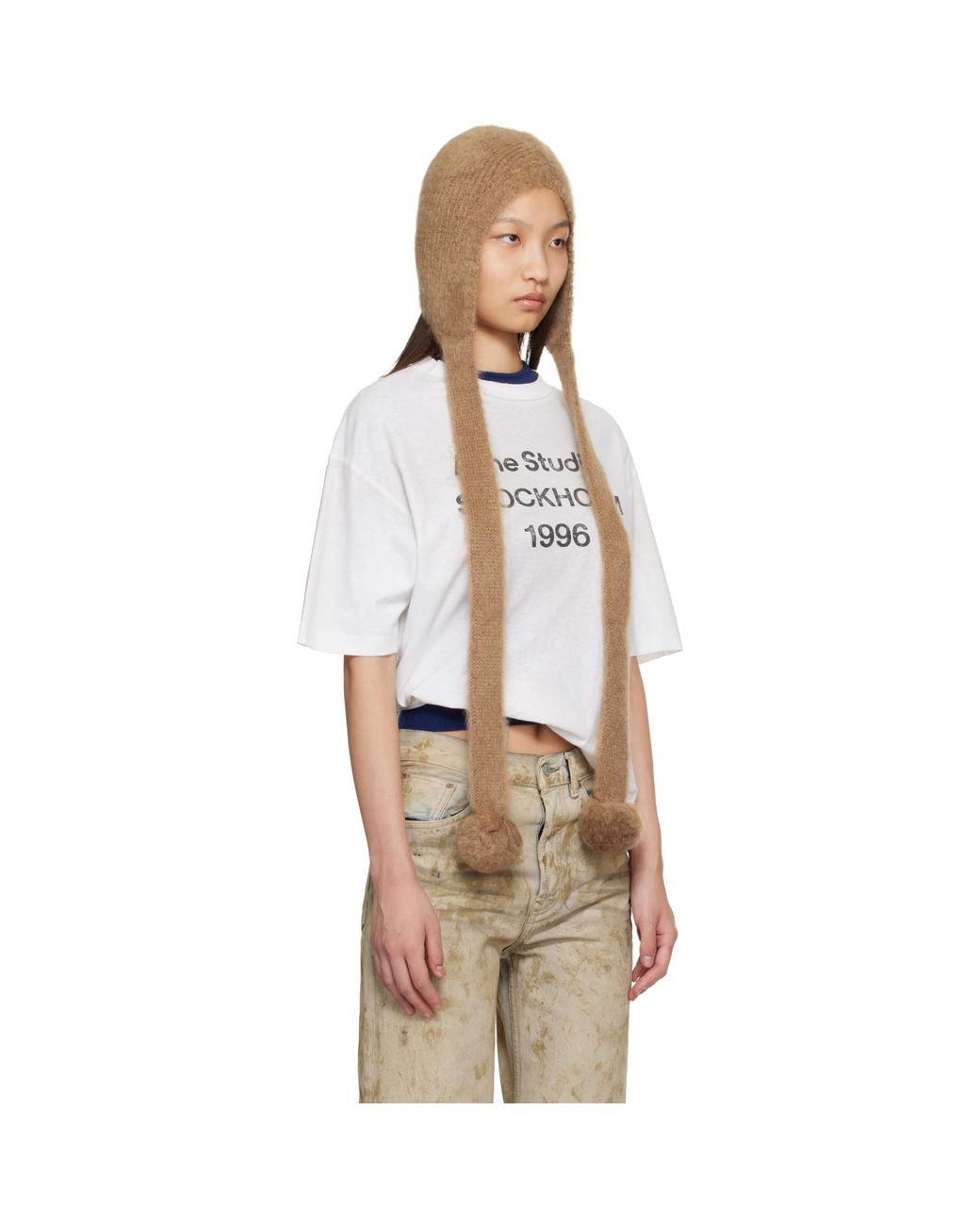 Acne Natural Tan Mohair Earflap Hood