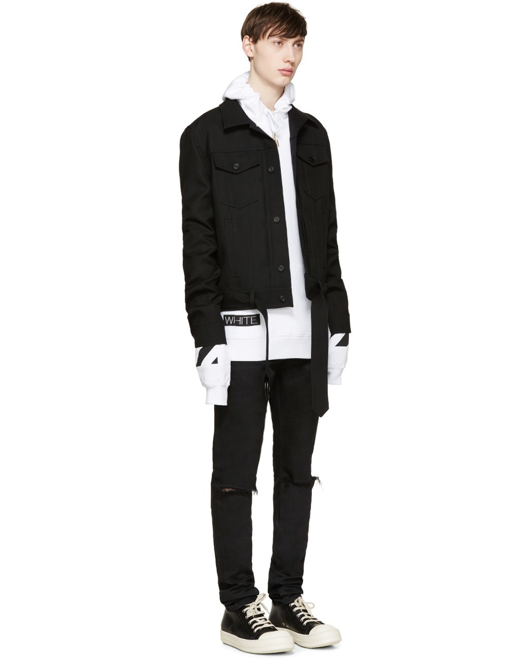 Off white blue shop collar hoodie black