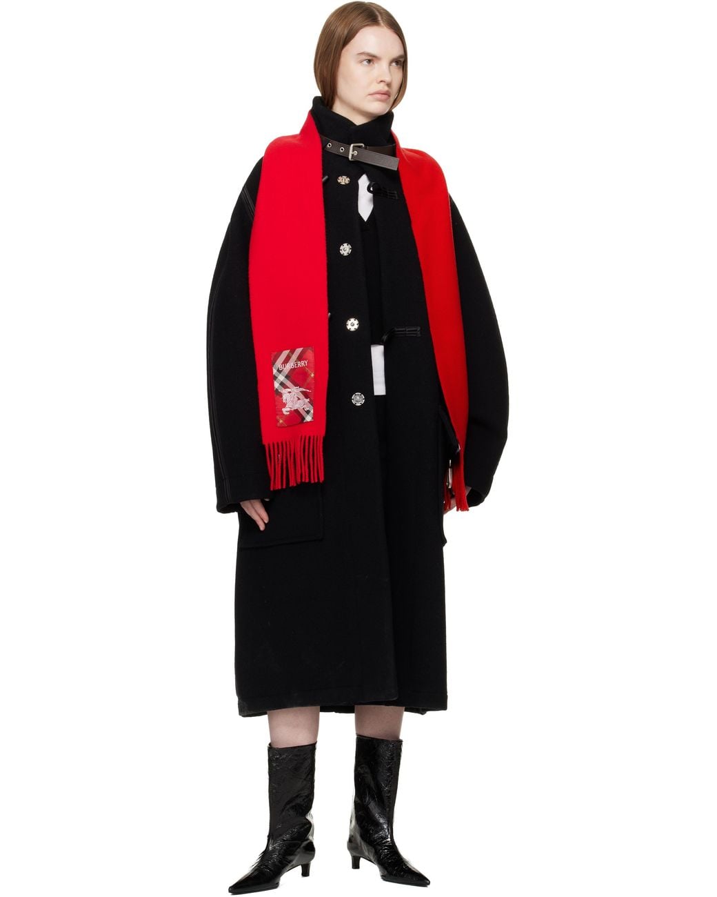 Burberry Red Appliquéd Fringed Cashmere Scarf