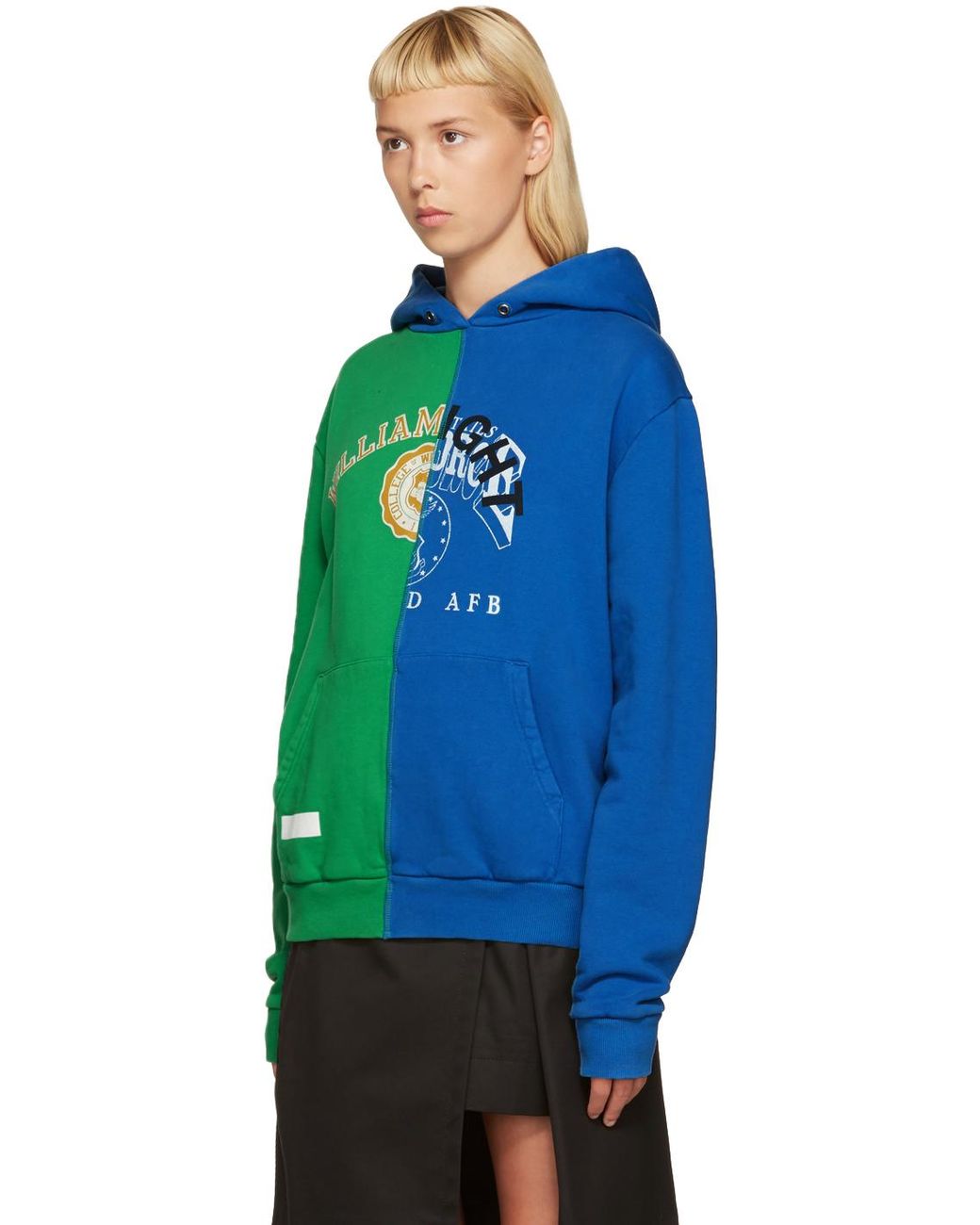 green and blue off white hoodie