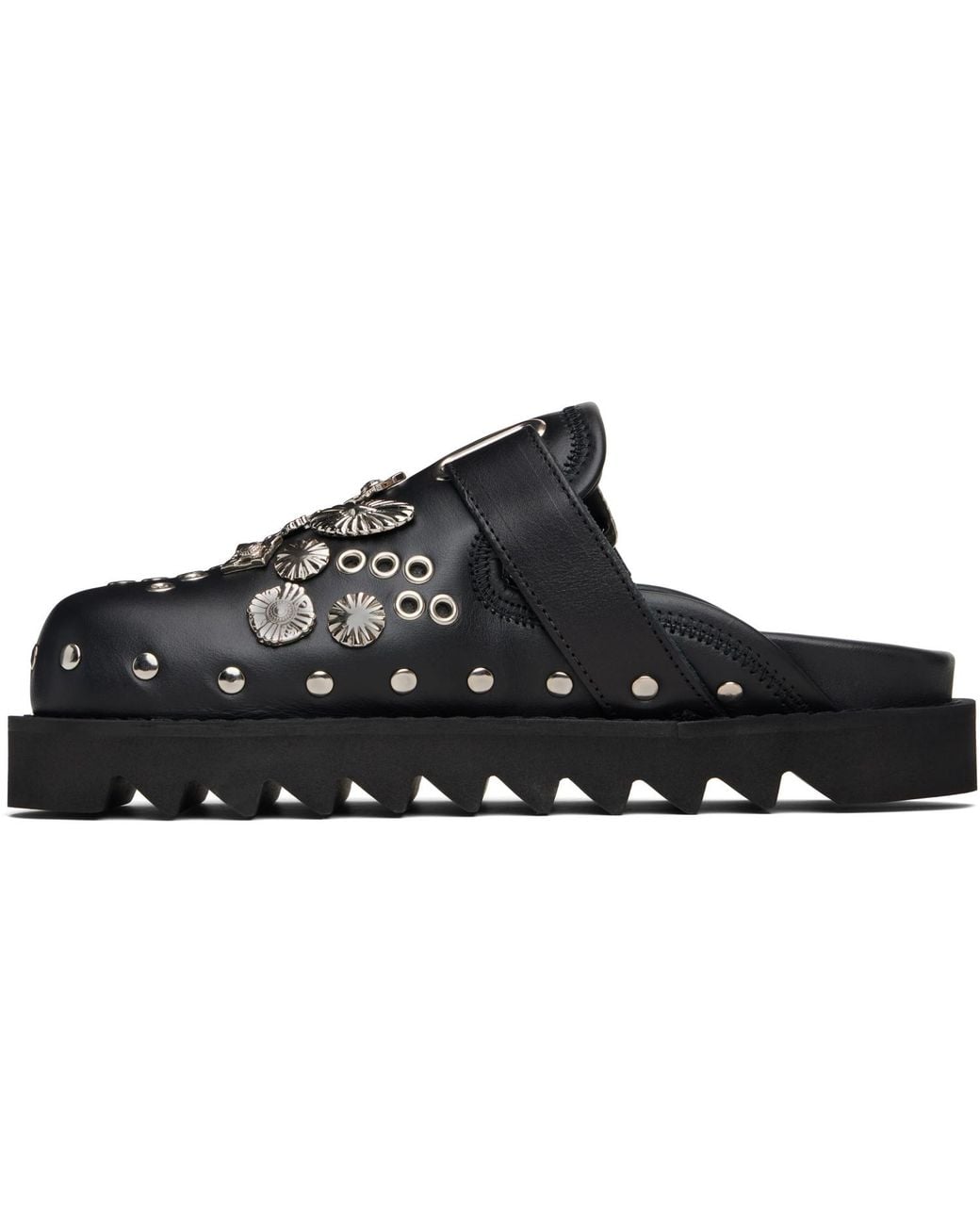 Toga Black Eyelet Metal Sabot Loafers