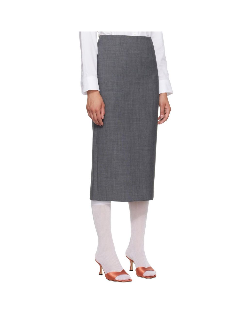 ShuShu/Tong Gray Straight Fitted Midi Skirt