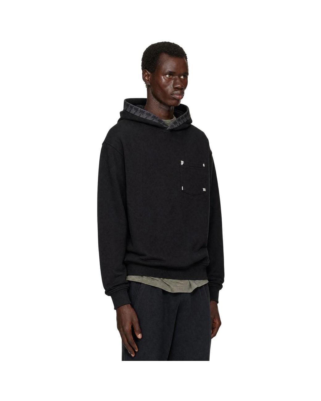 Palm Angels Black Palm Rib Loose Hoodie for men