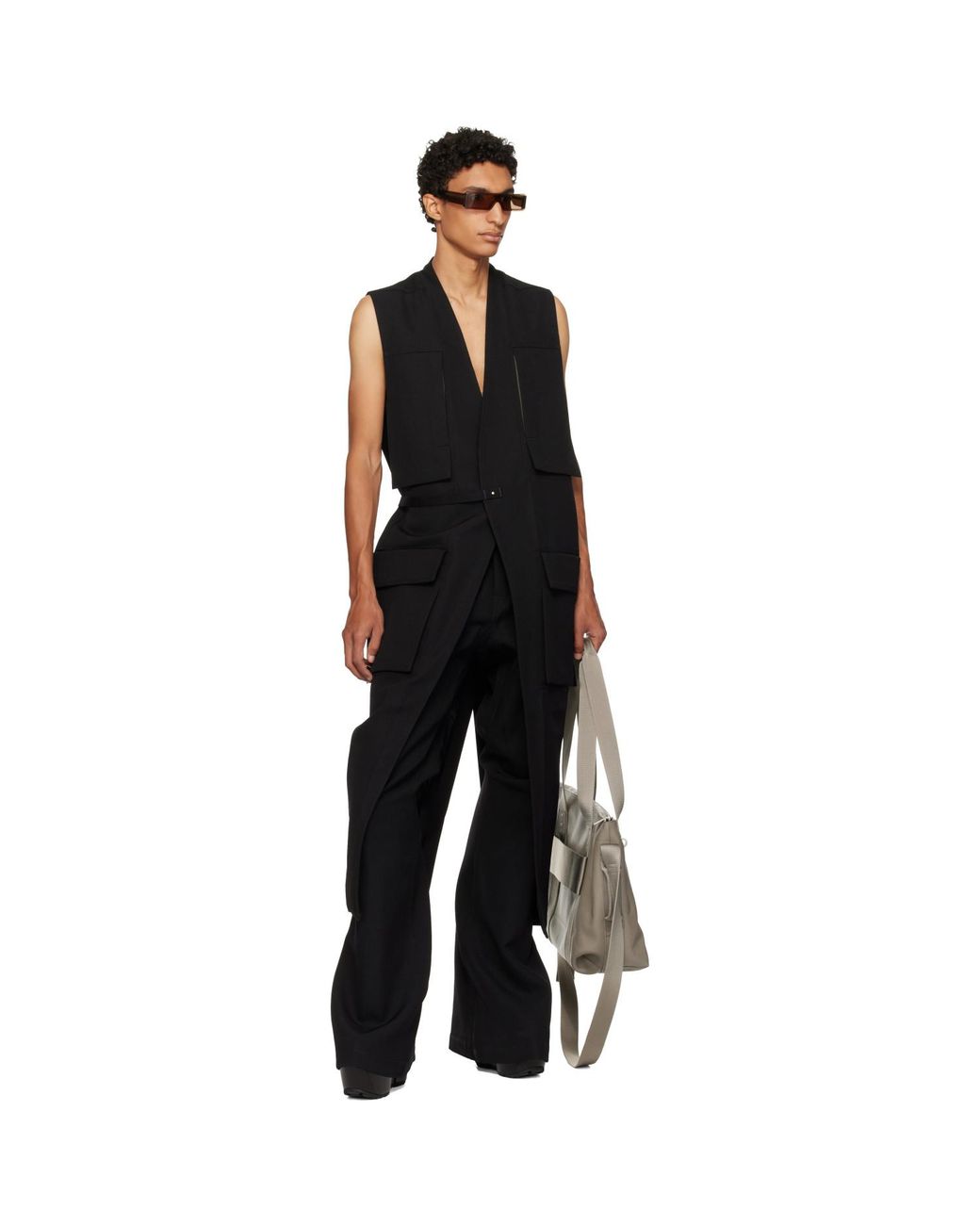 Rick Owens Black Tower Long Lab Cargo Vest for men