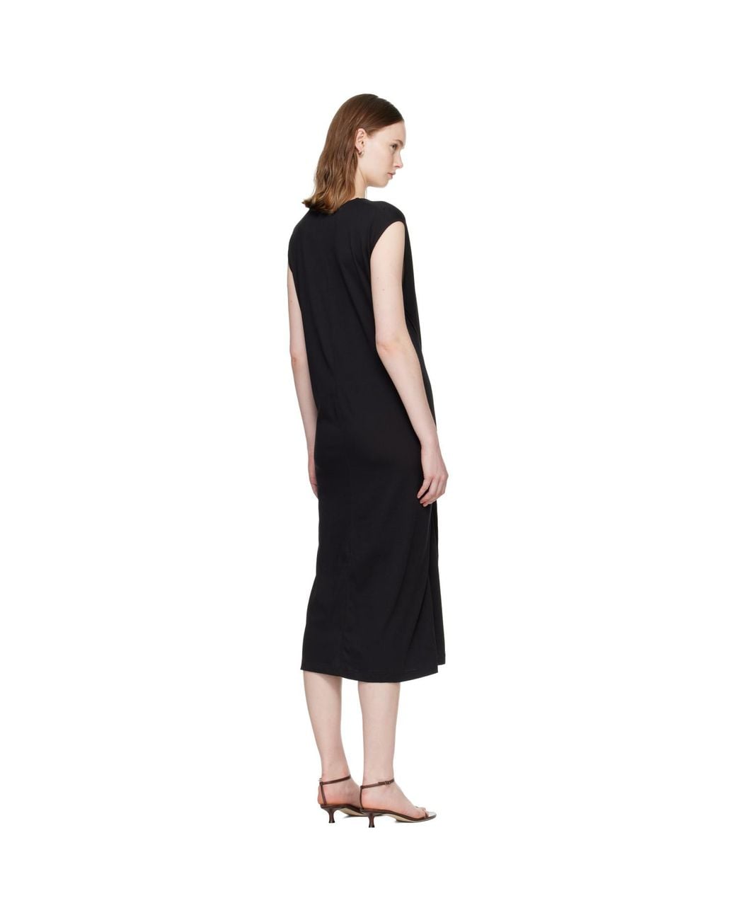 Totême Black Tie-Waist Jersey Midi Dress