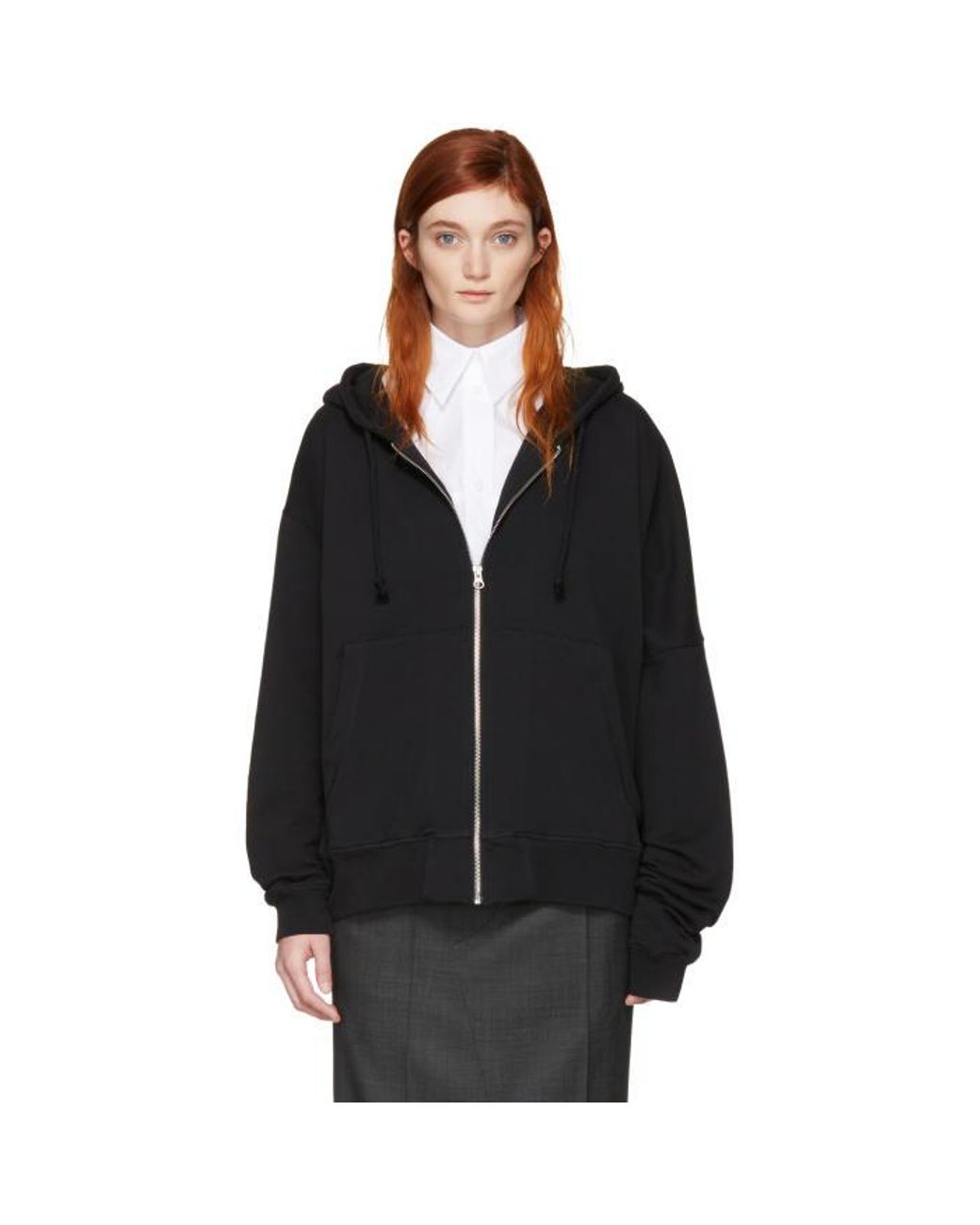 MM6 by Maison Martin Margiela Black Asymmetric Zip Hoodie | Lyst