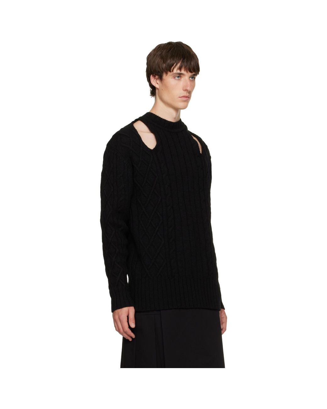 Simone Rocha Black Cable Knit Slash Sweater for men