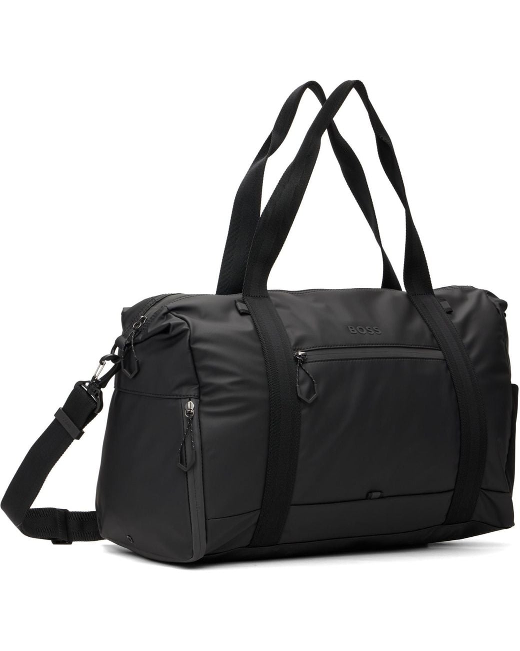 Boss Black Reflective Details Faux-Leather Holdall Duffle Bag for men