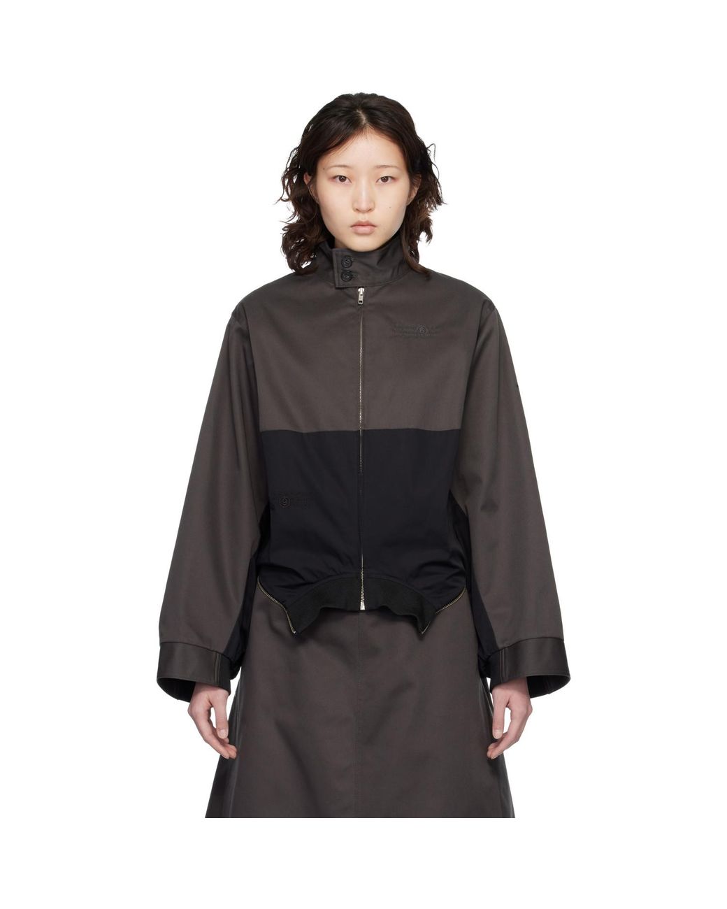 MM6 by Maison Margiela Black Mirrored Two-Tone Zip Jacket