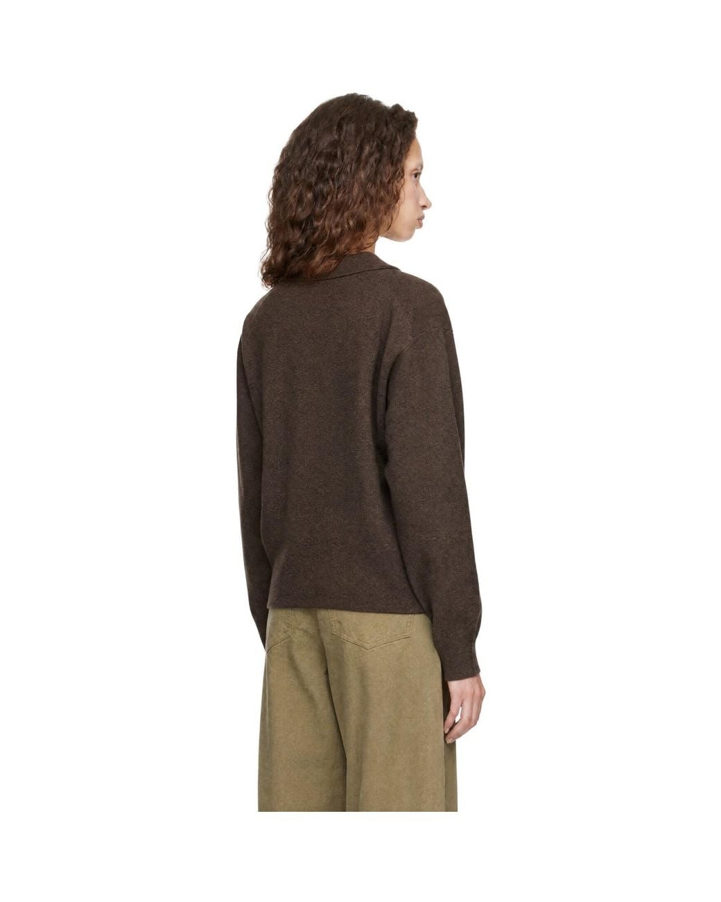 Ssstein Brown Extra Fine Wool Knit Skipper Sweater