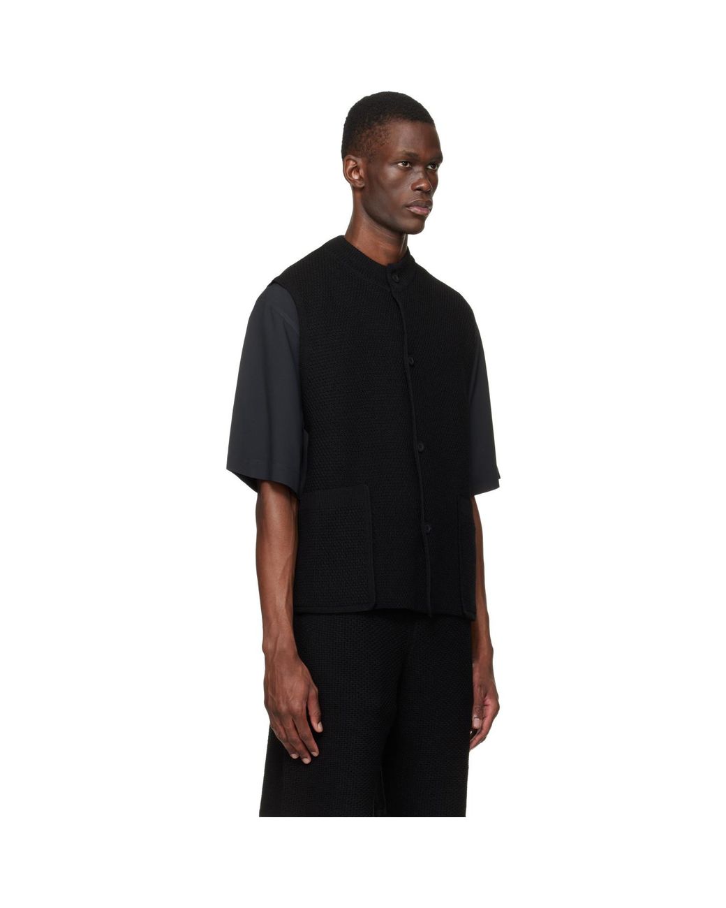 Homme Plissé Issey Miyake Black Rustic Knit Vest for men