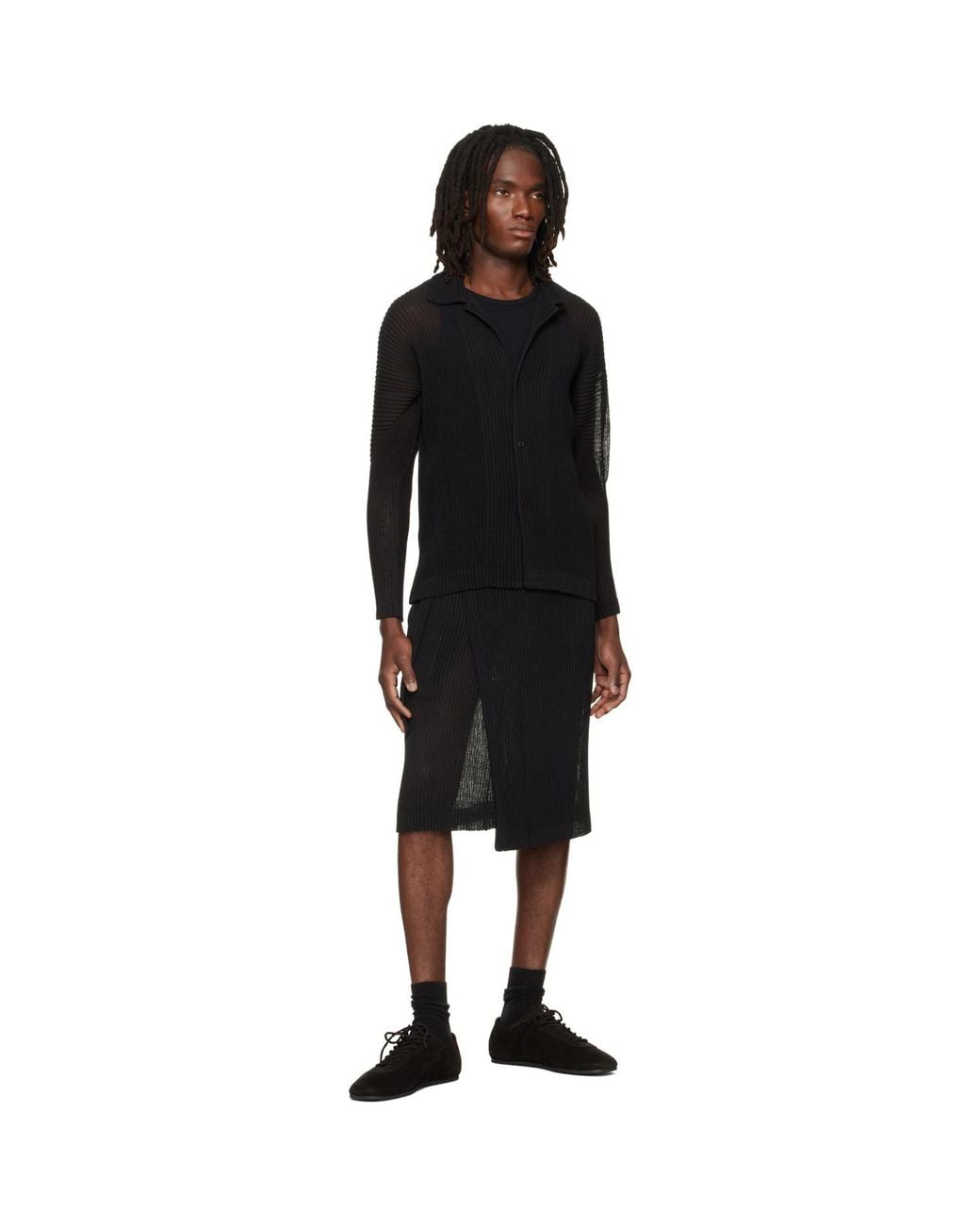 Homme Plissé Issey Miyake Black Rustic Mesh Midi Skirt for men