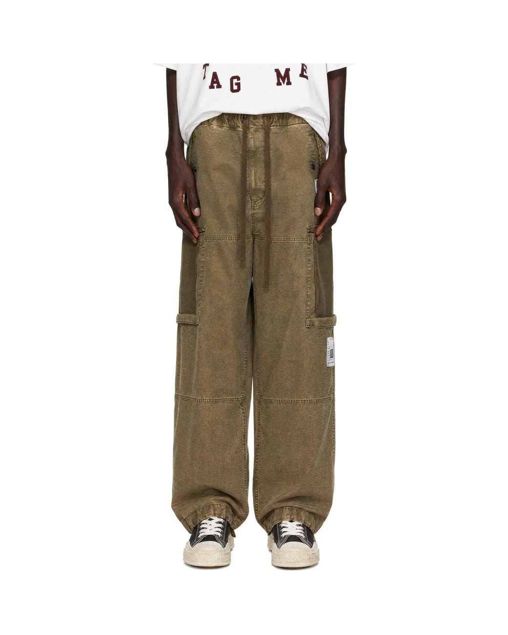 Maison Mihara Yasuhiro Green Cotton Satin Cargo Pants for men