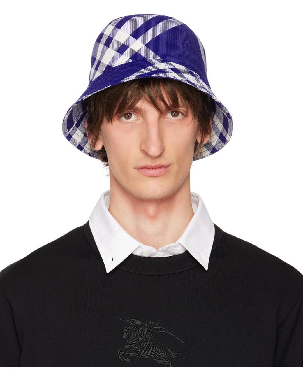 Burberry Blue Check Bucket Hat for Men Lyst UK