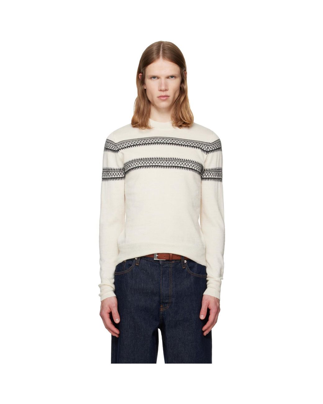 Dries Van Noten White Off- Crewneck Sweater for men