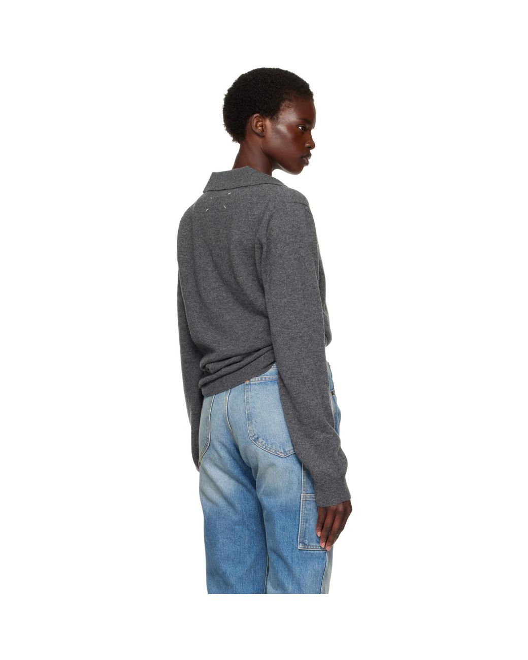 Maison Margiela Blue Draped Collar Wool Polo