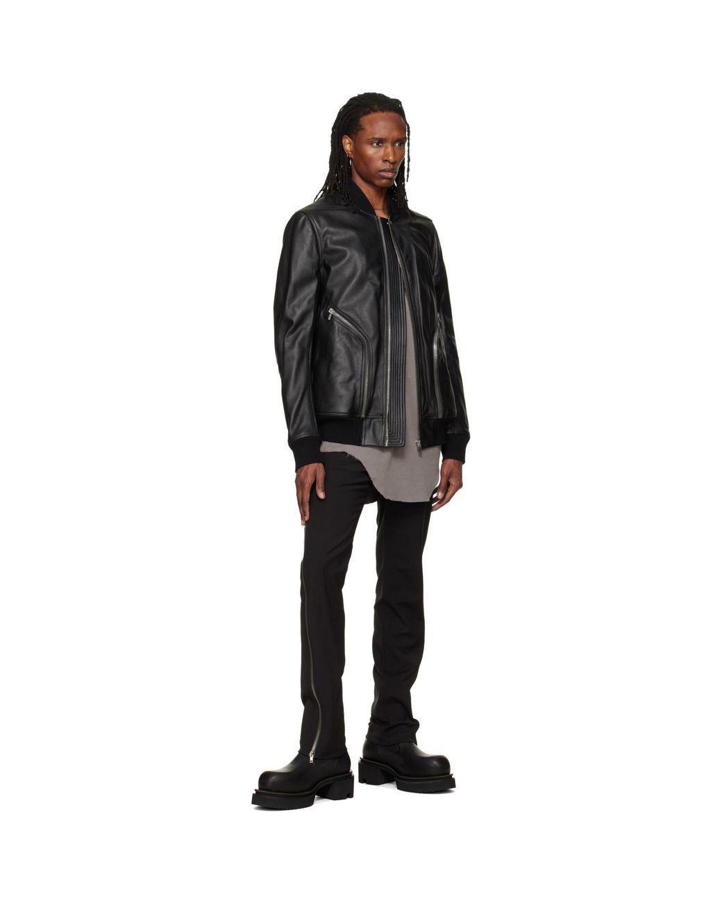 Rick Owens Black Heizer Leather Flight Jacket for men