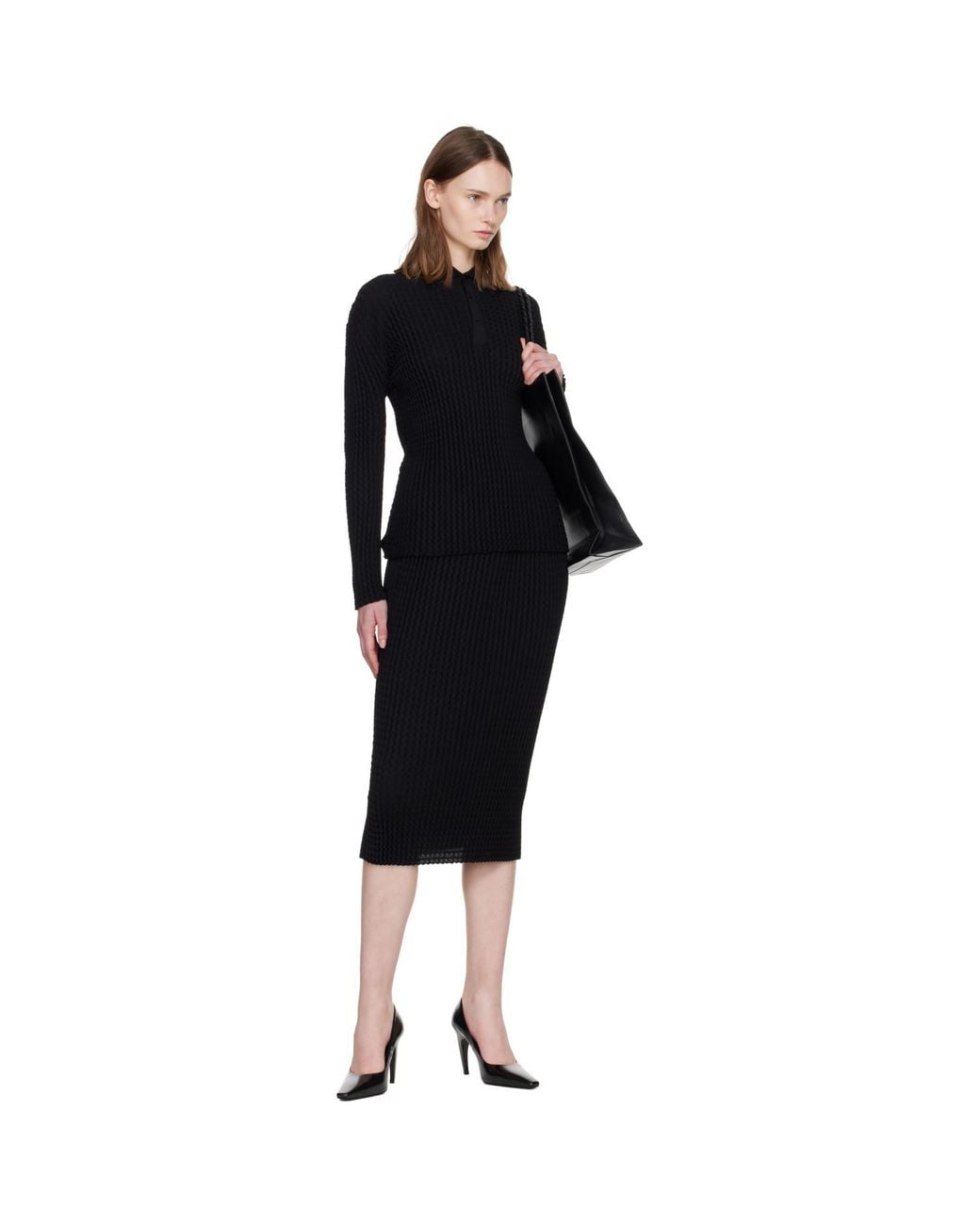 Issey Miyake Black Spongy Midi Skirt