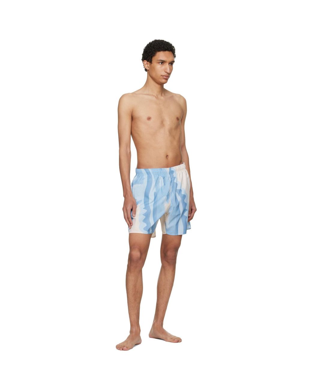 Lacoste Blue Mid Length Striped Swim Shorts for men