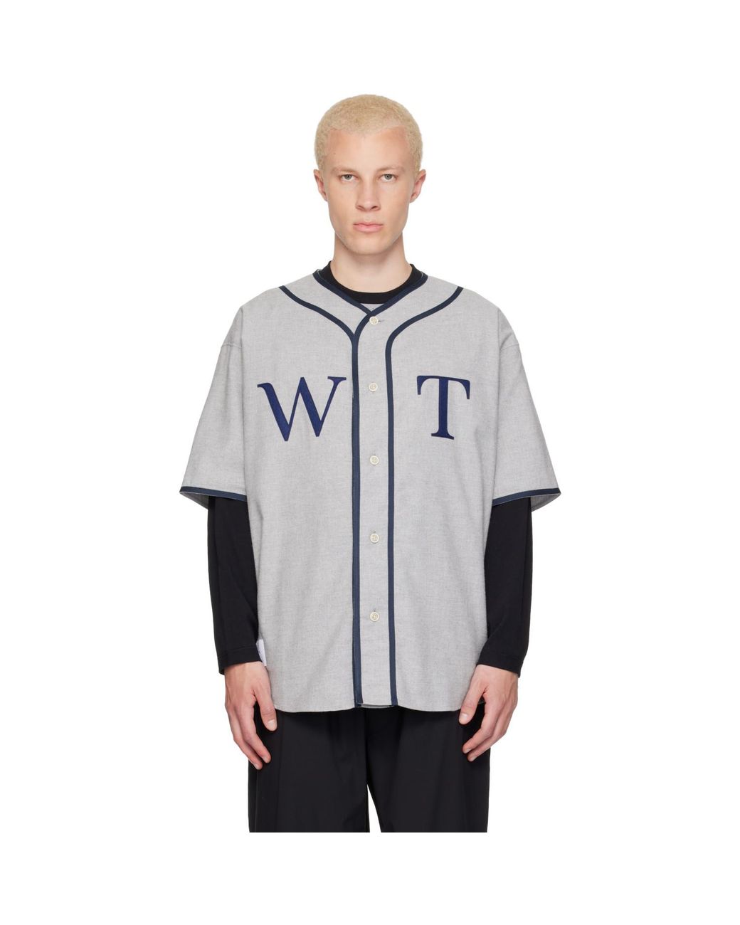 (w)taps Gray League S/S Cotton Twill Shirt for men