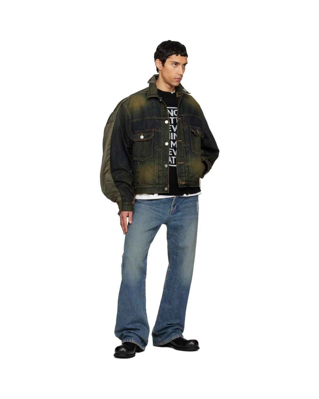 Maison Mihara Yasuhiro Black Khaki & Front Back Combined Denim Jacket for men
