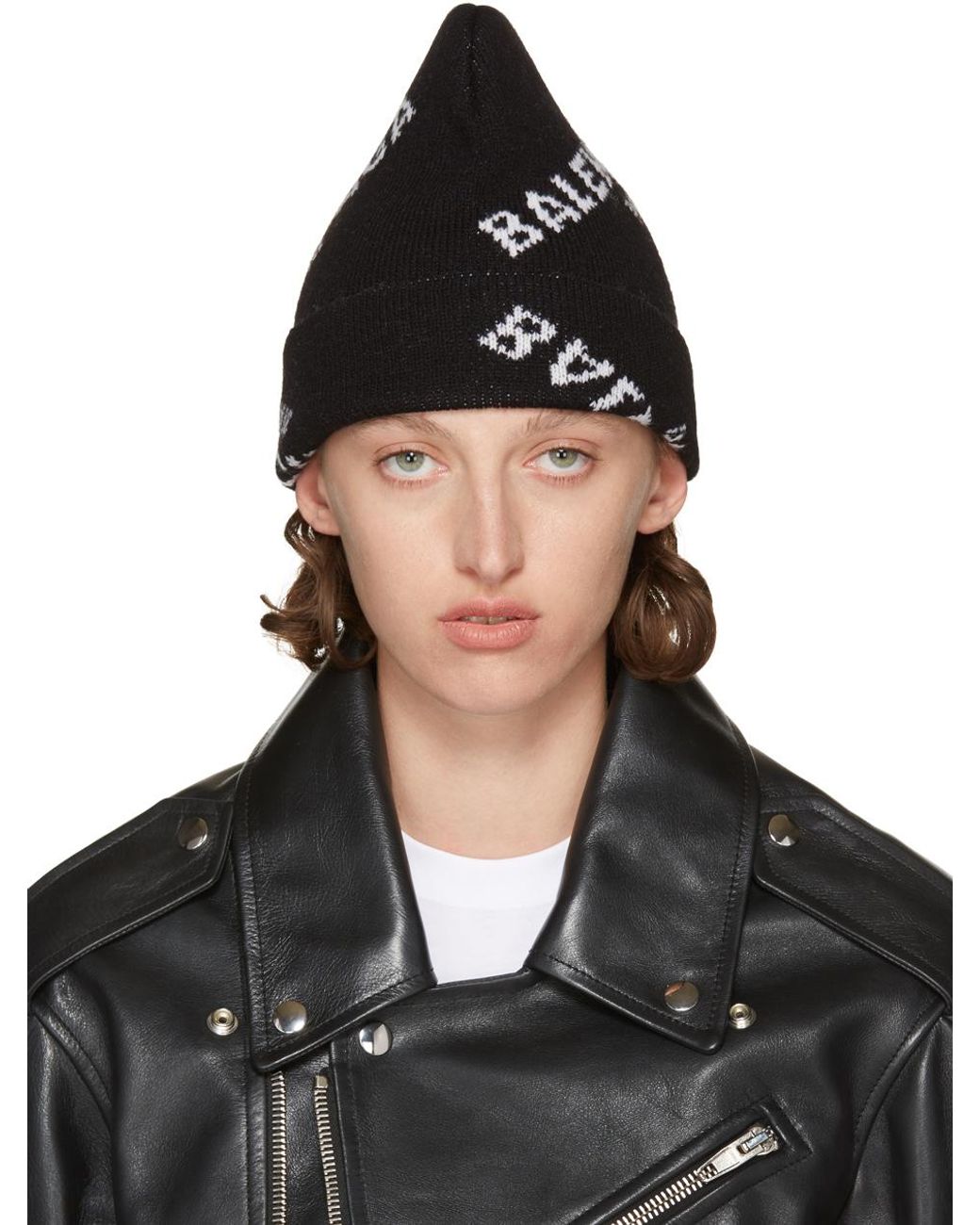 Balenciaga Wool Black Logo Beanie | Lyst