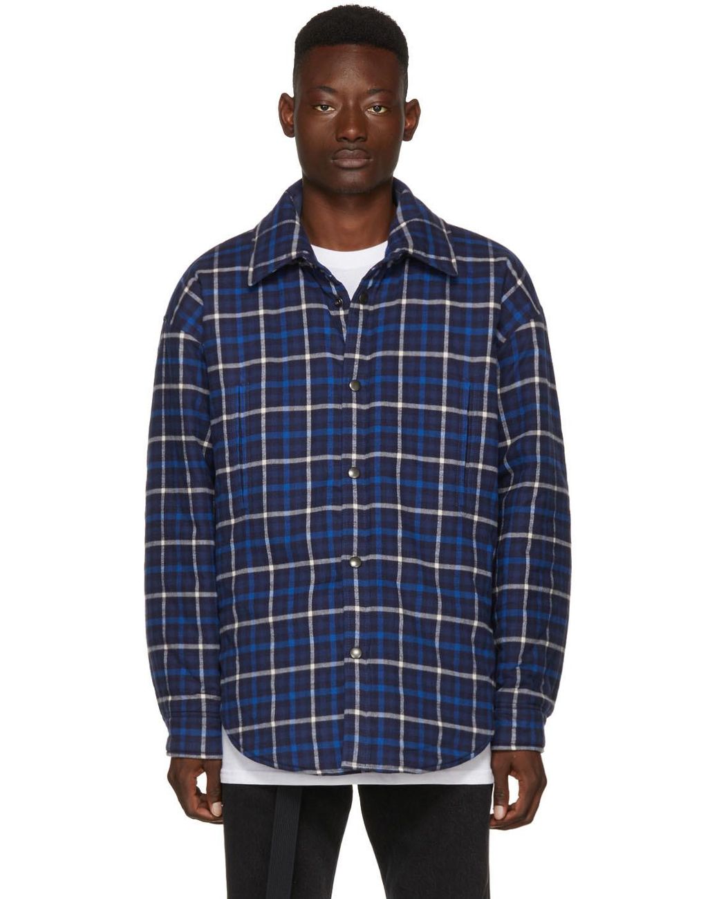 Balenciaga Blue Oversized Flannel Shirt for Men | Lyst