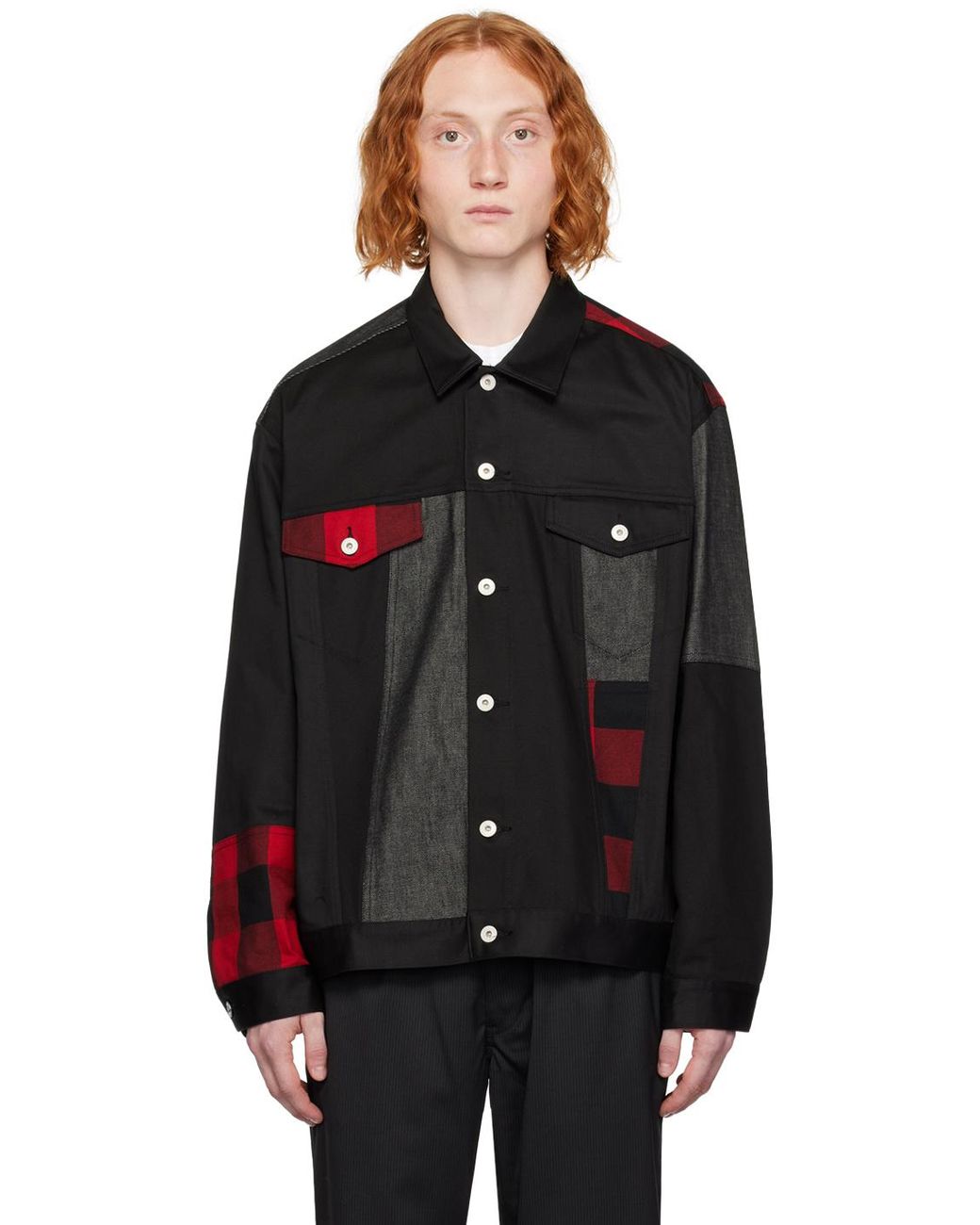 Comme des Gar ons Black Paneled Denim Jacket for Men Lyst UK