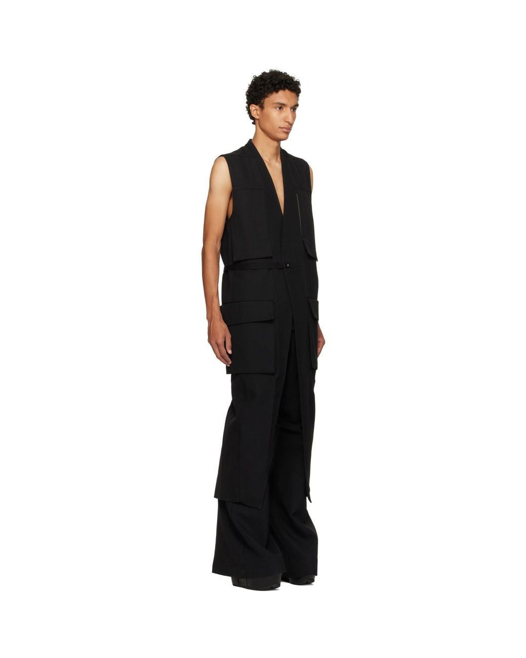 Rick Owens Black Tower Long Lab Cargo Vest for men