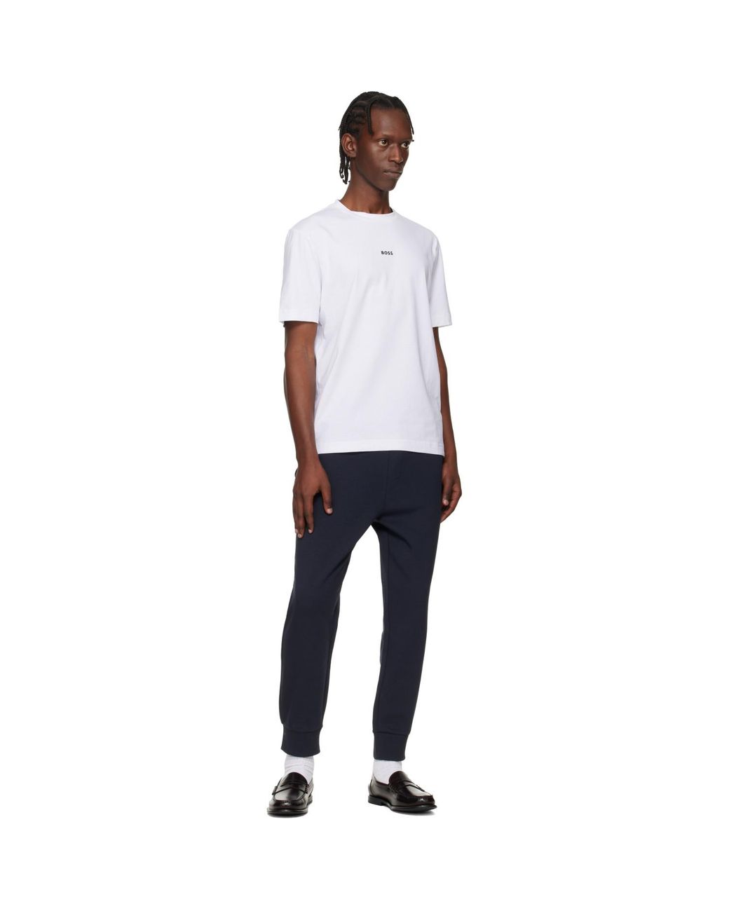 Boss White Contrast Logo Stretch-Cotton T-Shirt for men