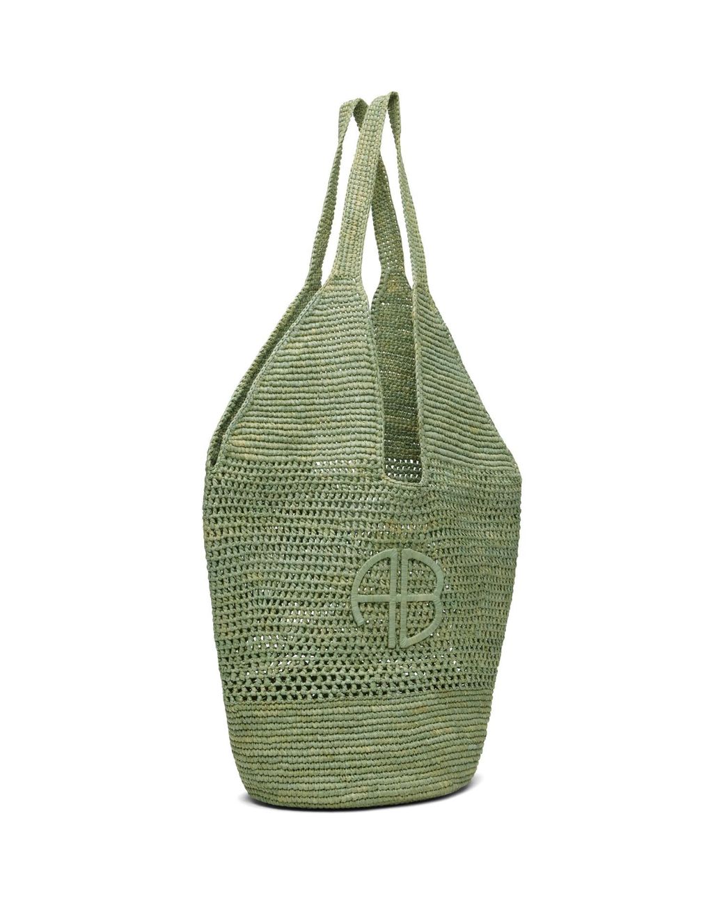 Anine Bing Green Leah Logo Raffia Bag
