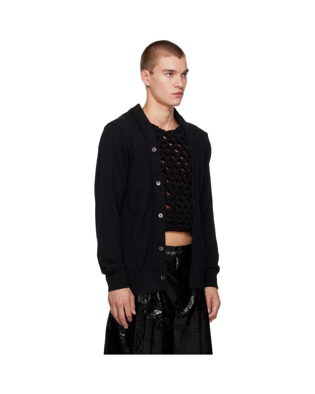 Comme des Garçons Black Worsted Yarn Wool Cardigan for men
