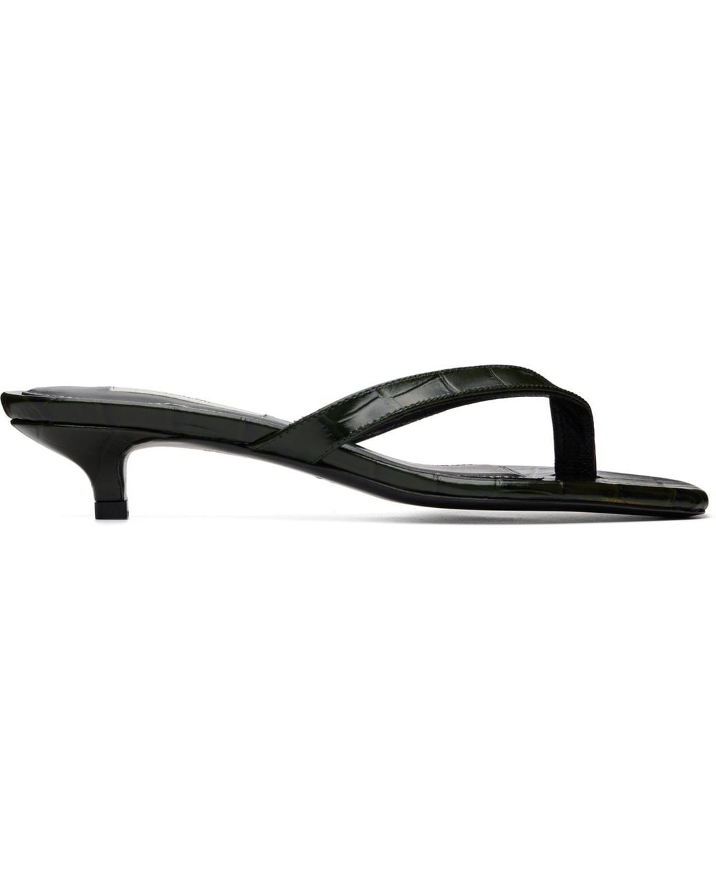 Totême Black Croco-Embossed Flip Flop Heeled Sandals