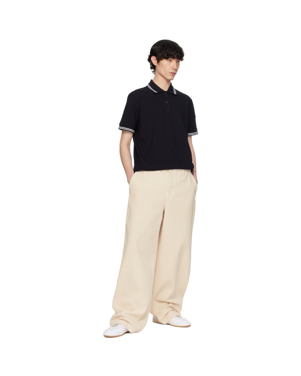 Moncler Black Striped Trim Cotton Piquet Polo for men