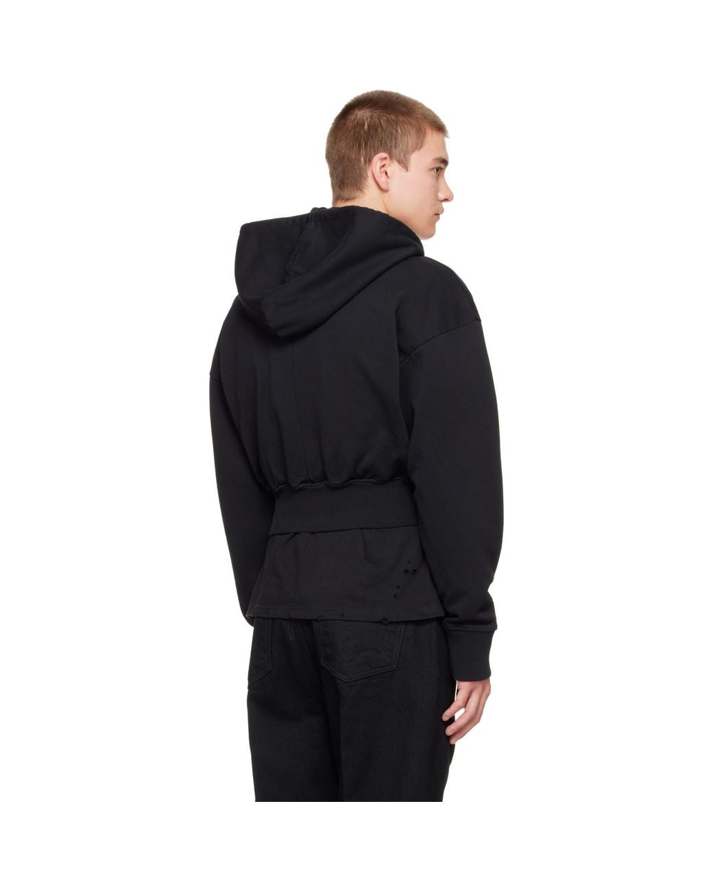MATIERES FECALES Black Cropped Cult Hoodie for men