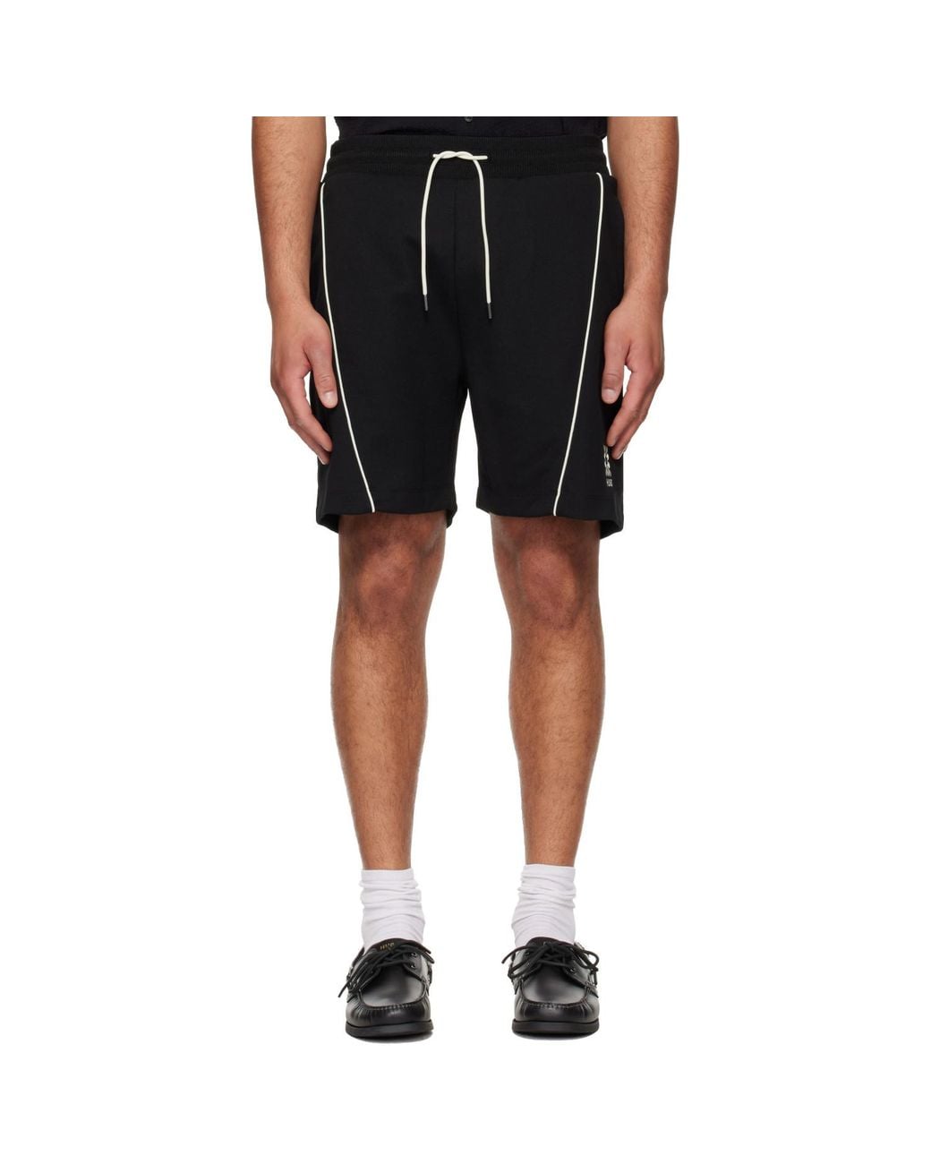 HUGO Black Embroidered Artwork Cotton-Blend Shorts for men