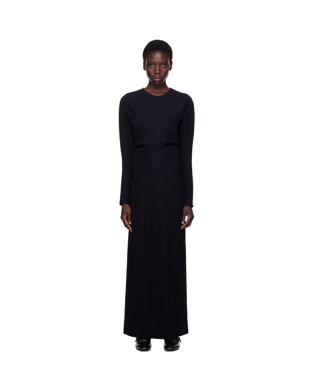 Totême Black Long-Sleeve Slouch Waist Maxi Dress