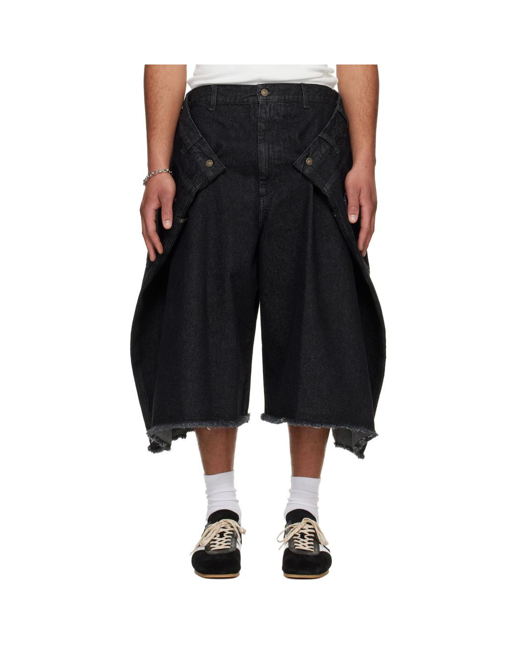 Lu'u Dan Black Denim Maxi Shorts for men