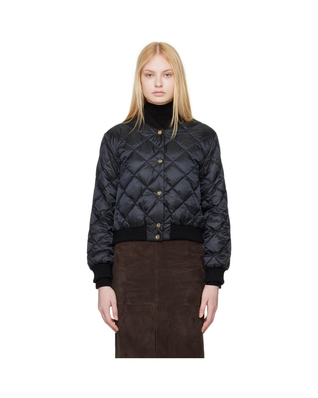 Max Mara Black The Cube Quilted Reversible Down Bomber Jacket