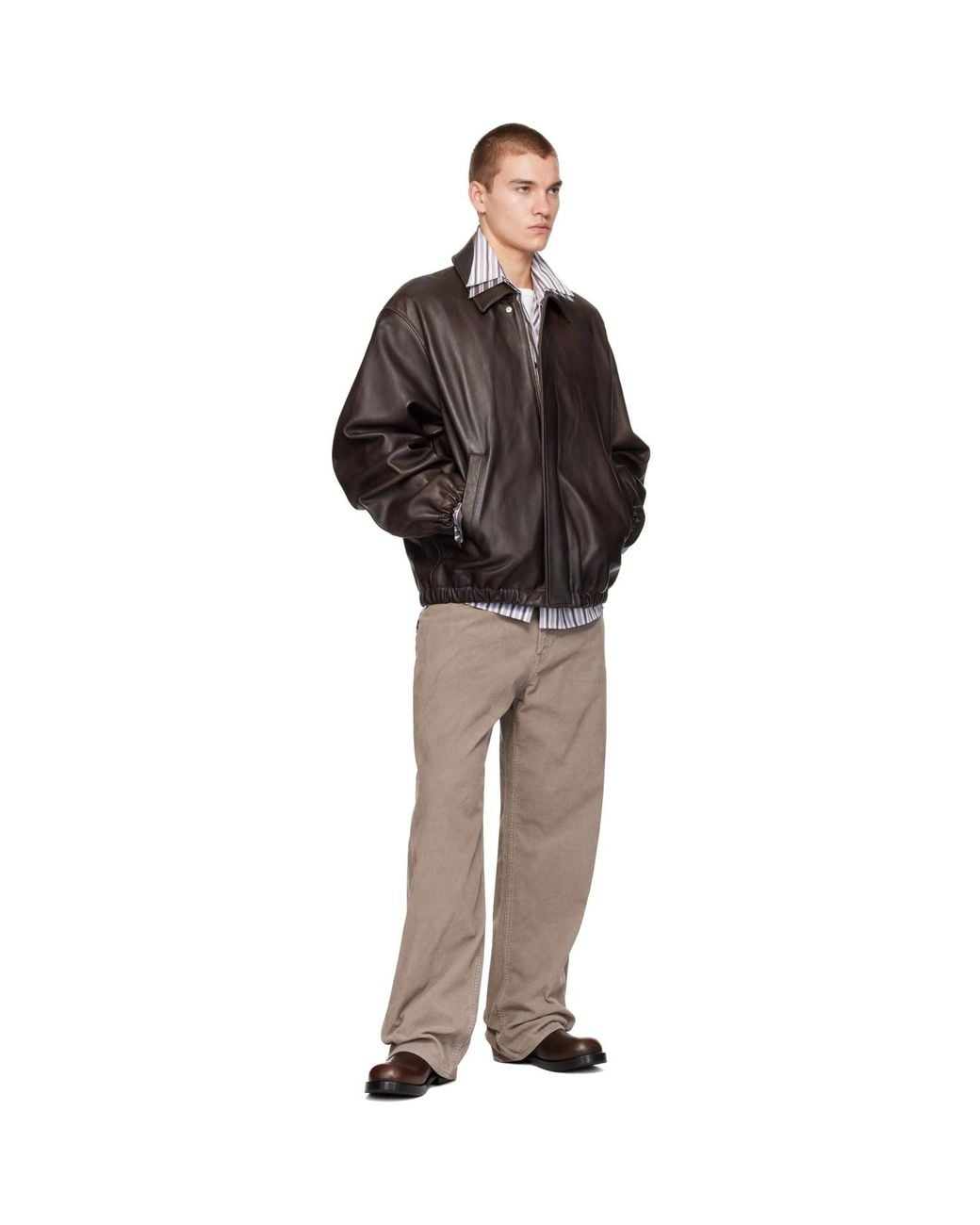 Ssstein Brown Sheep Leather Zip Short Jacket for men