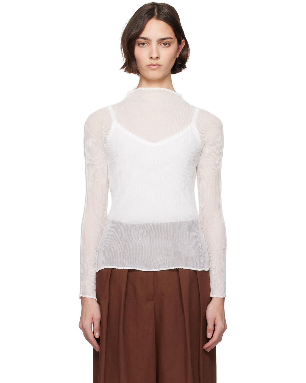 Issey Miyake Chiffon Twist Bk/Wt-56 Turtleneck in White | Lyst