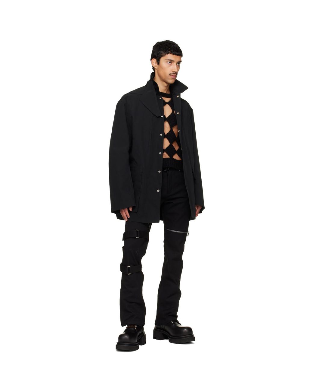 Rick Owens Black Tower Collared Mac Jacket for men